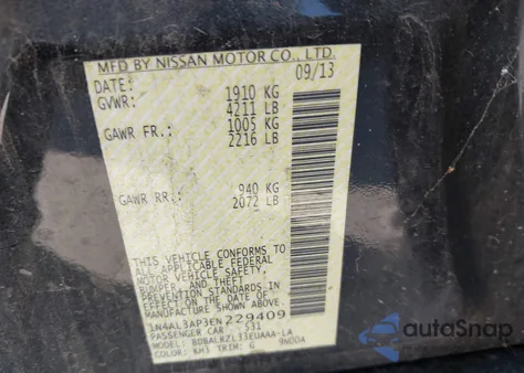 2014 Nissan Altima 2.5 S из США, поврежденный, VIN 1N4AL3AP3EN229409